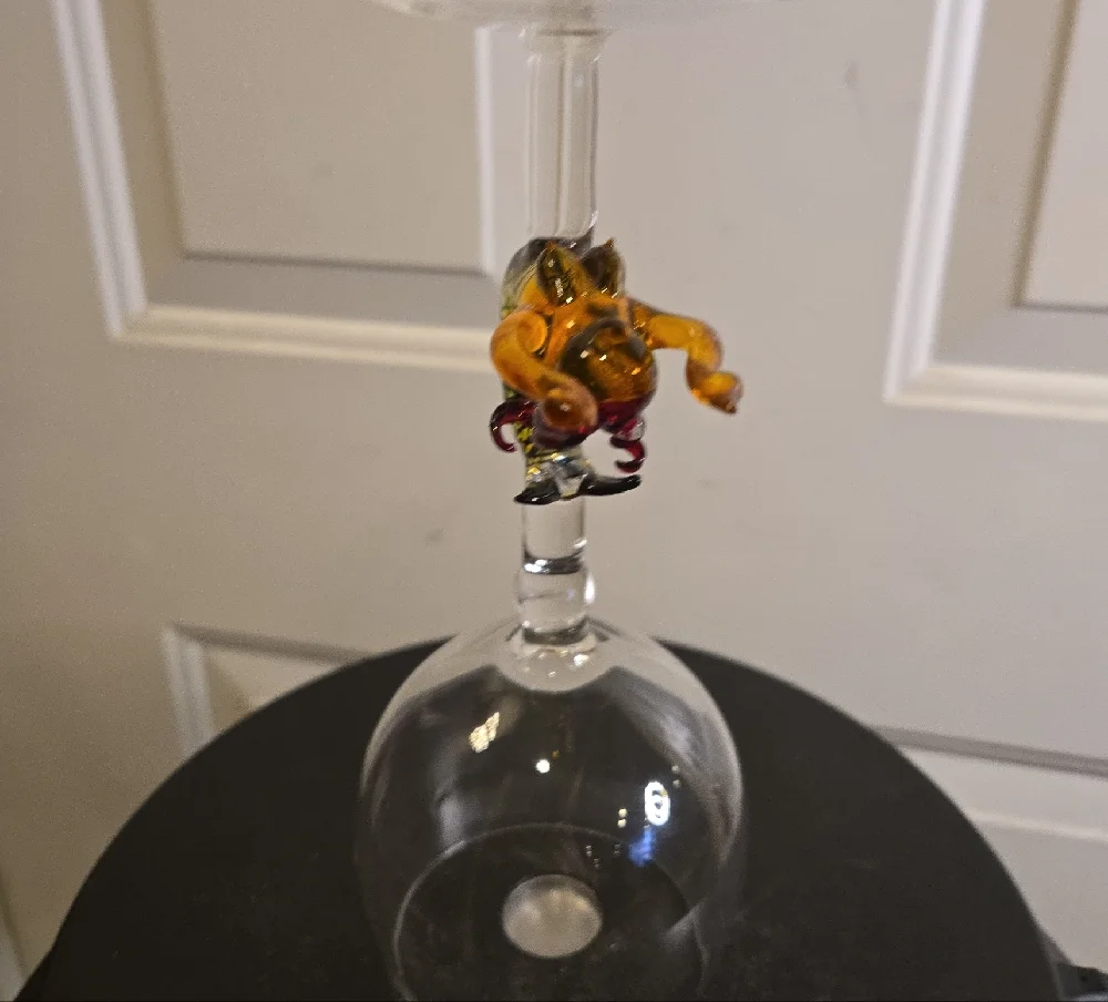 Milon Townsend Style Hand-Blown Glass Wine Goblet with Red and Yellow Mermaid